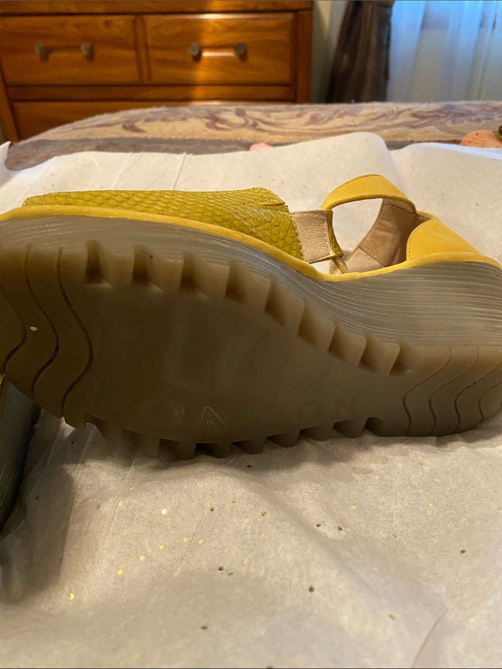 Fly London Women's Yellow Textured Wedge Slingbacks - Picture 6 of 6